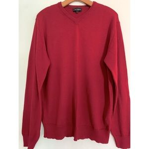 Mario Gilbert Extra Fine Merino Wool Red Long Sleeves V- Neck Size L